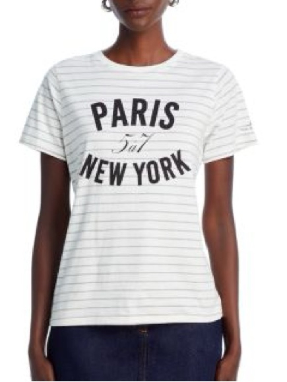 cinq a sept White Striped 'Paris New York' Graphic Tee